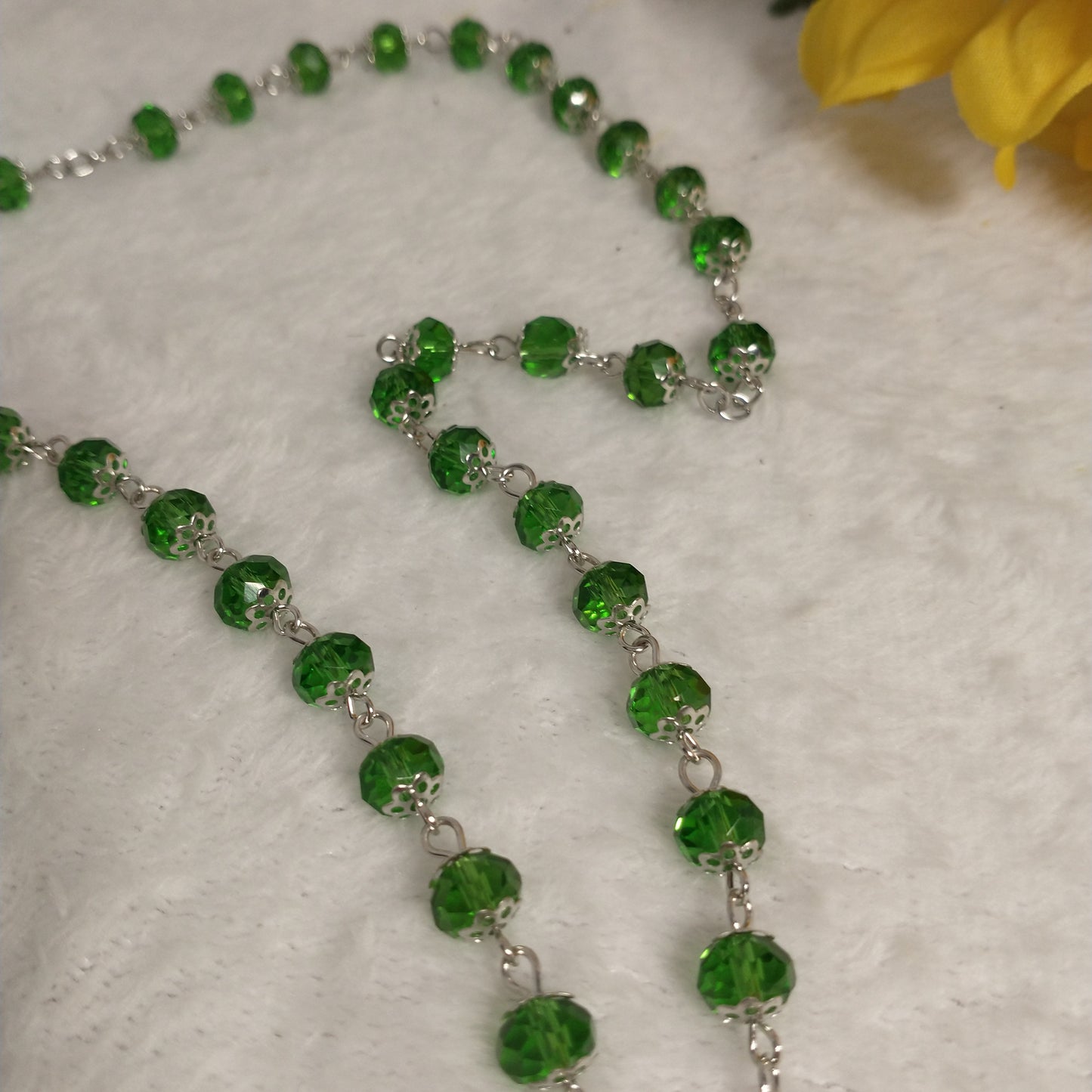 Crystal light green Rossary with Holy soil from Jerusalem .this rosary for prayer's .first Communion .. Baptism.