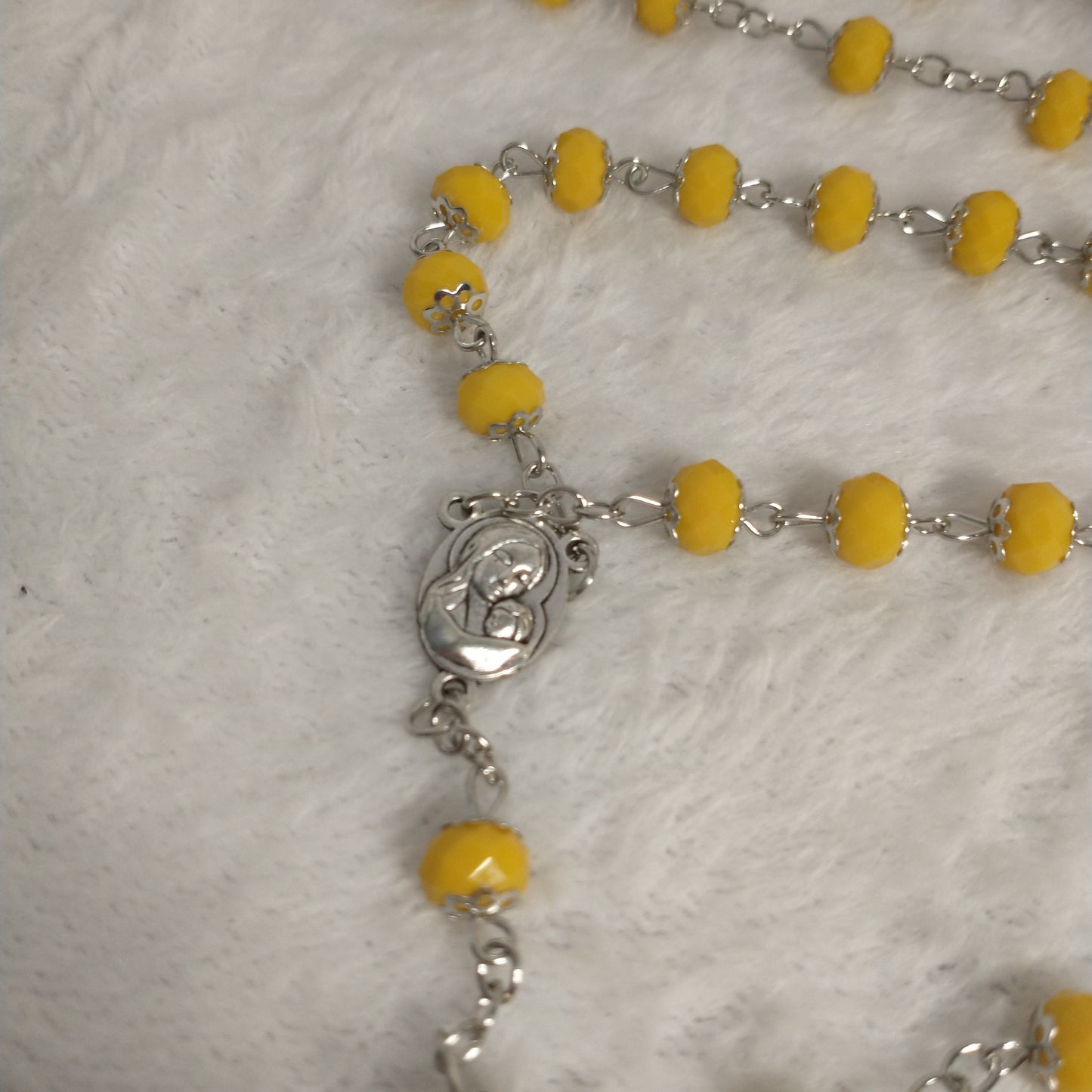 Crystal dark yallow rosary with holy Soil from Jerusalem hand made .this rosary for prayers forst Communion . Baptism