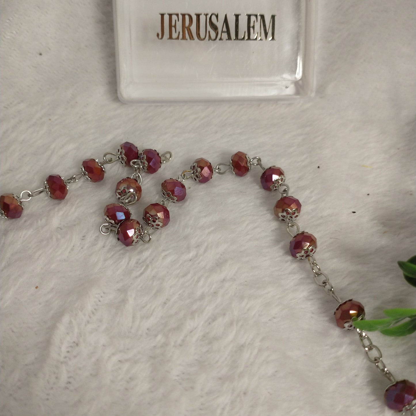 Crystal Dark Red rossary .With holy soil from Jerusalem