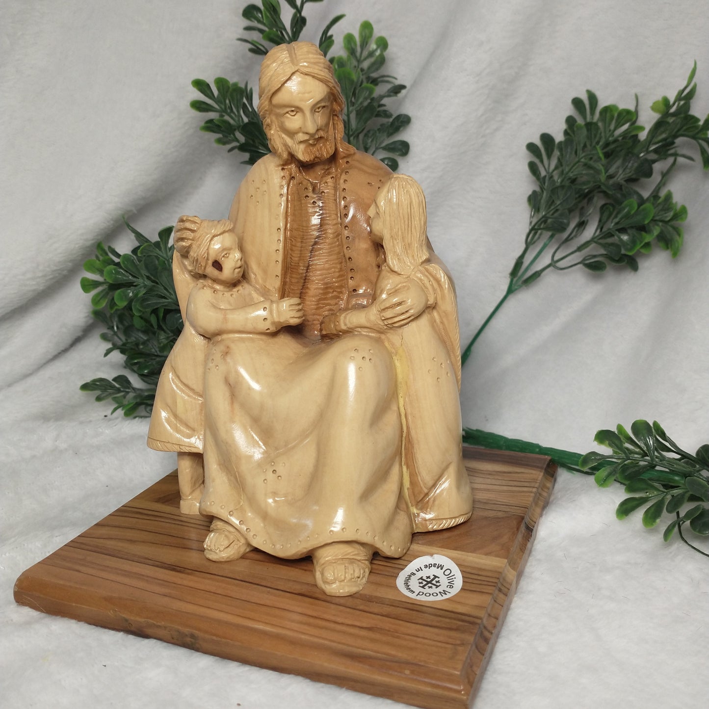 Jesus with little children Hand carved olive Wood from Bethlehem.