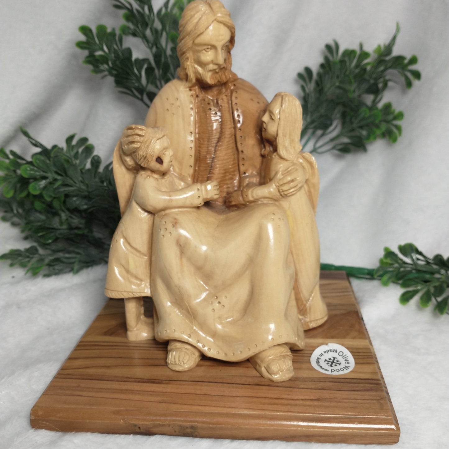 Jesus with little children Hand carved olive Wood from Bethlehem.