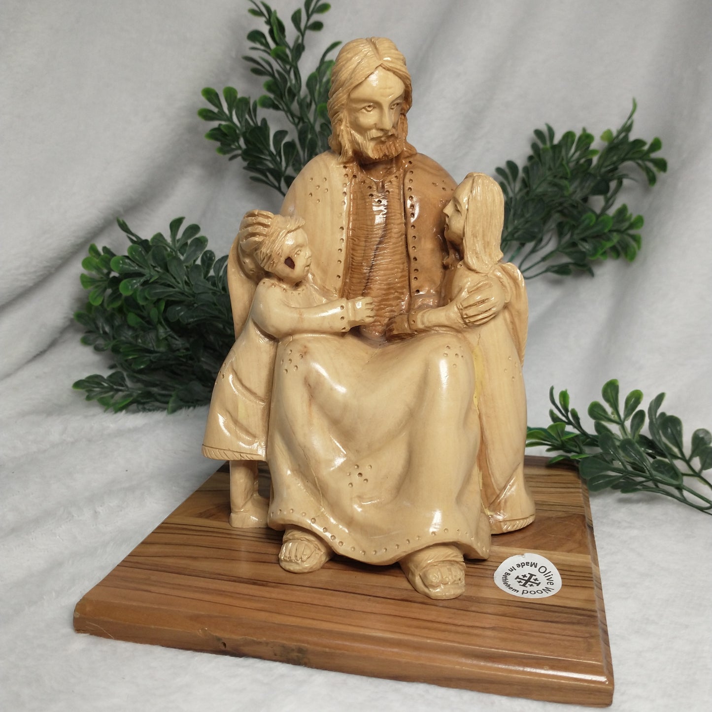 Jesus with little children Hand carved olive Wood from Bethlehem.