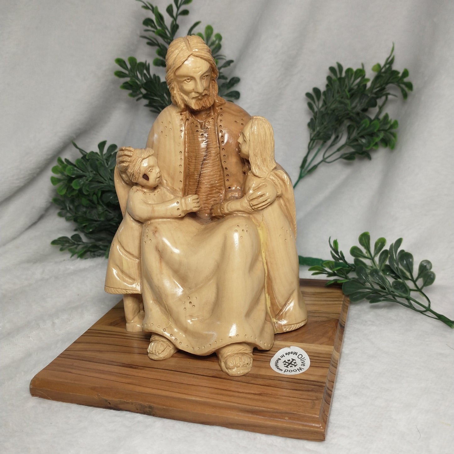 Jesus with little children Hand carved olive Wood from Bethlehem.