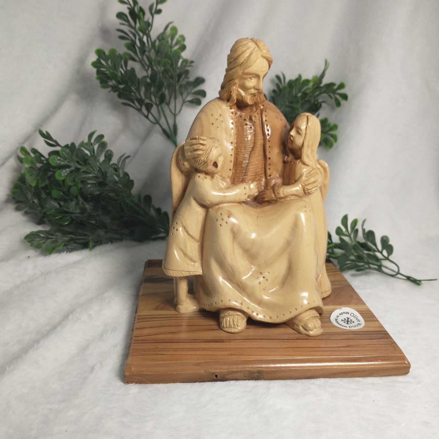 Jesus with little children Hand carved olive Wood from Bethlehem.