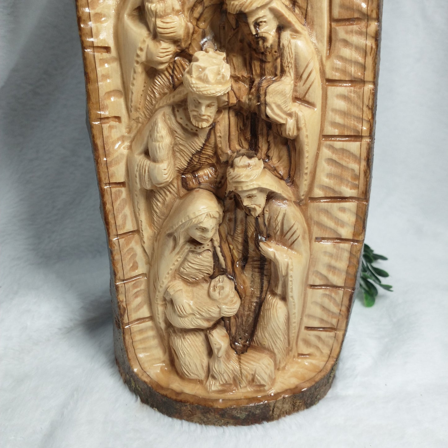 Natural branch olive wood  Hand Carved  Nativity Set .