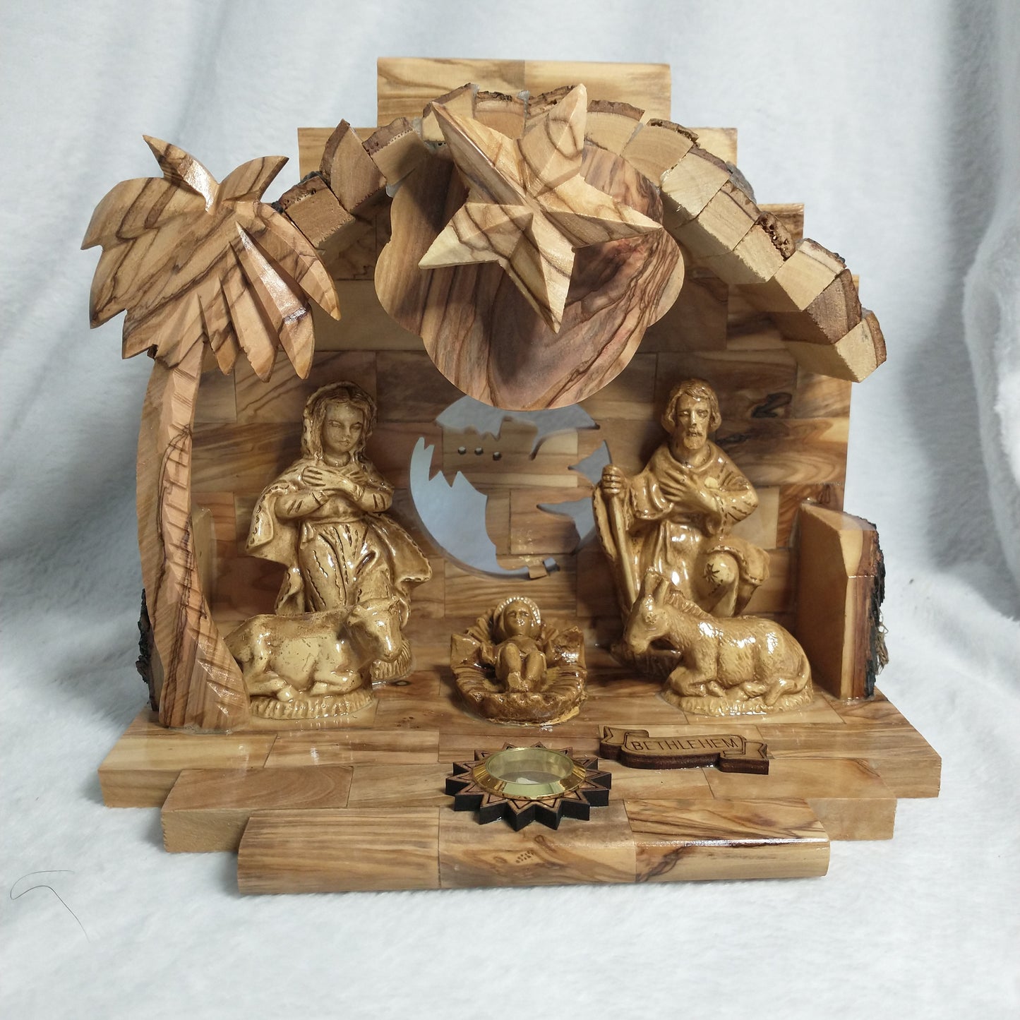 Nativity set .Olive wood with Music box  Silent Night