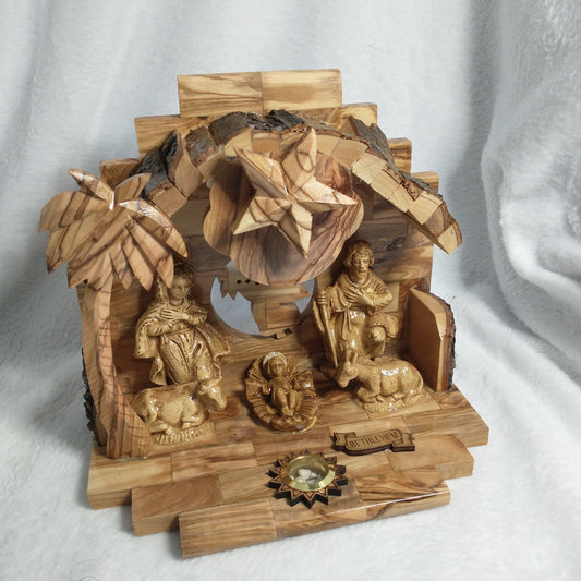 Nativity set .Olive wood with Music box  Silent Night