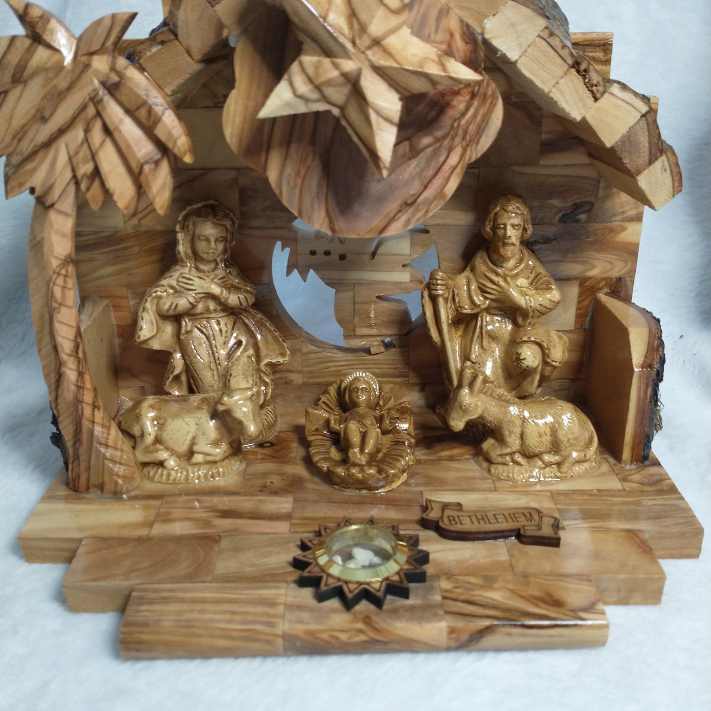 Nativity set .Olive wood with Music box  Silent Night