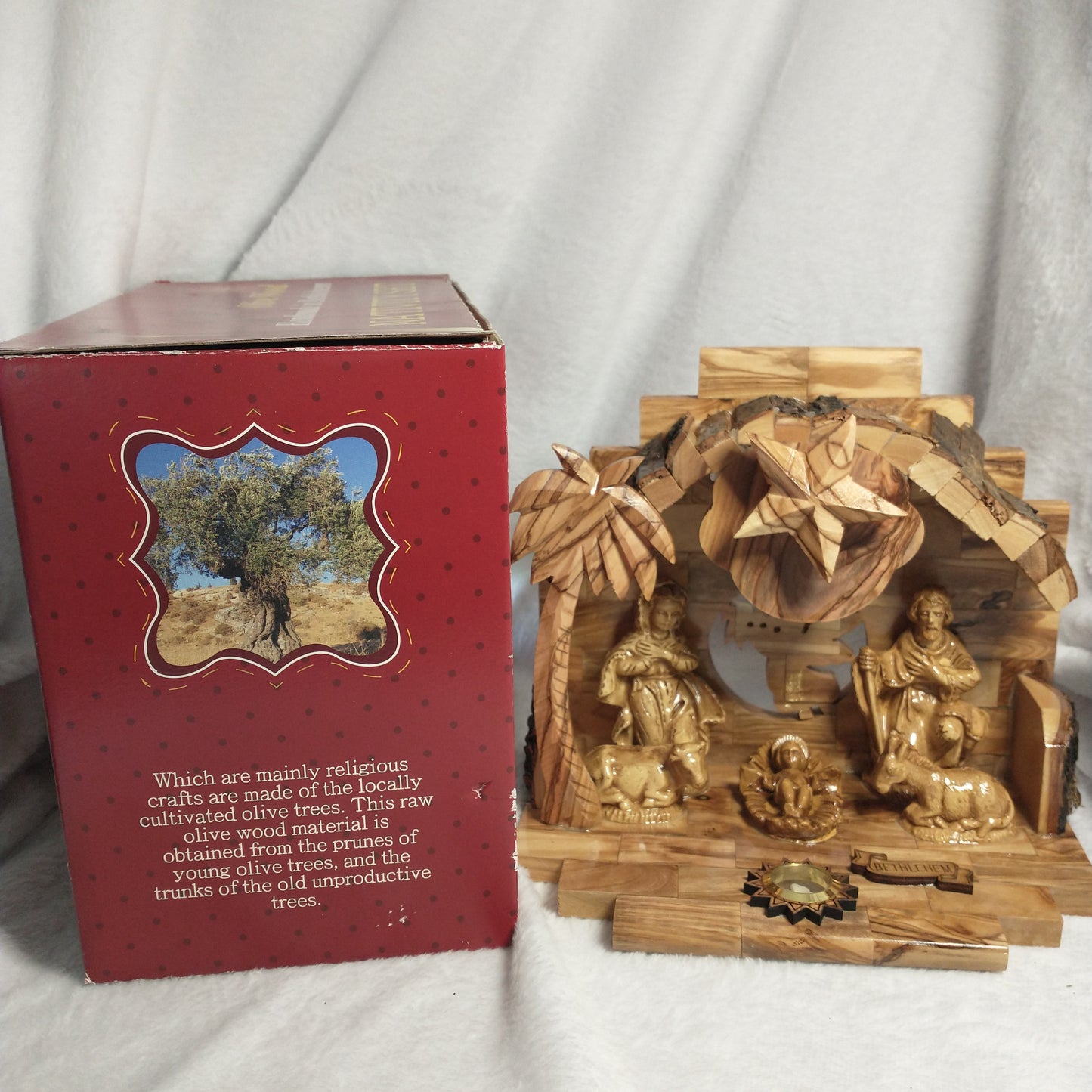 Nativity set .Olive wood with Music box  Silent Night