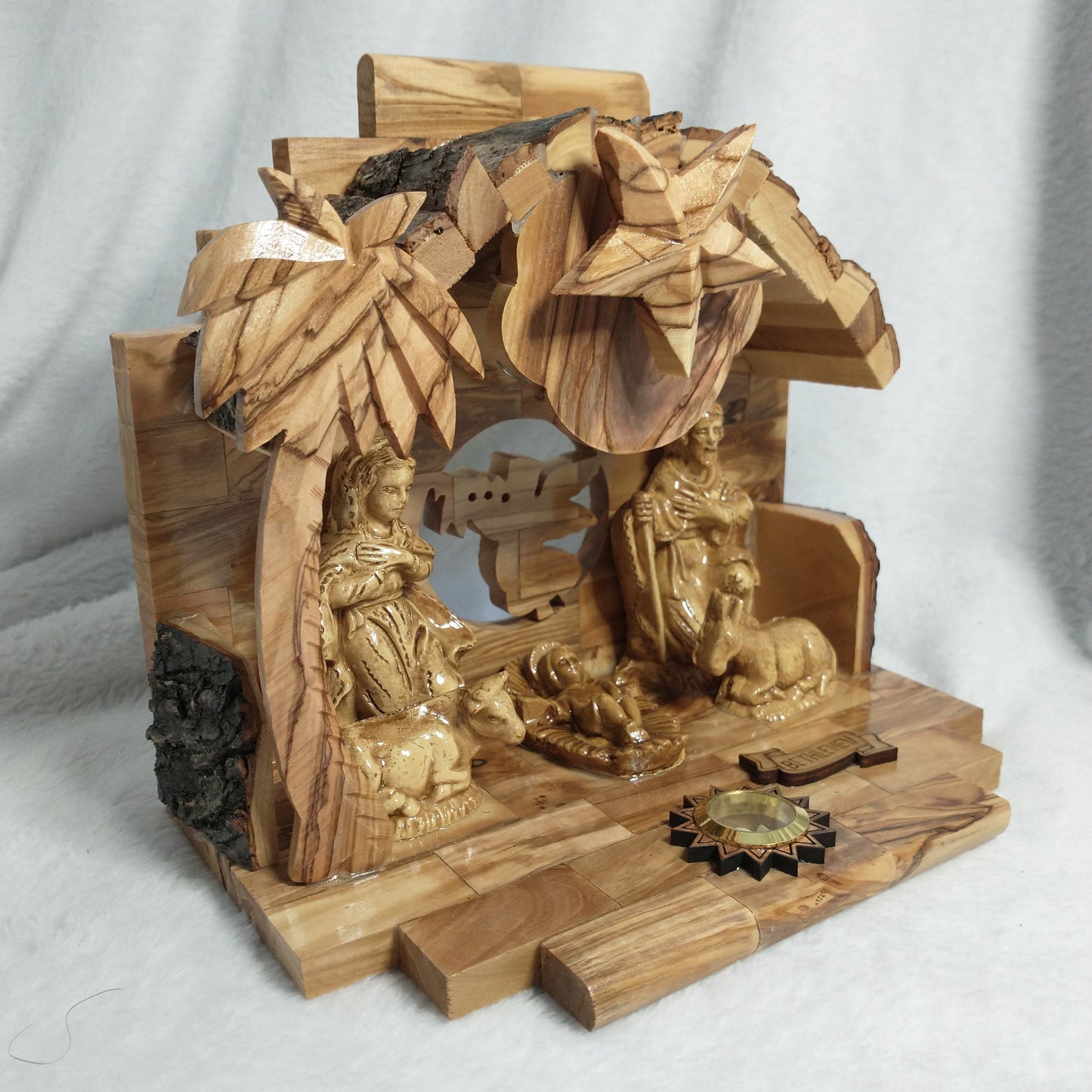 Nativity set .Olive wood with Music box  Silent Night