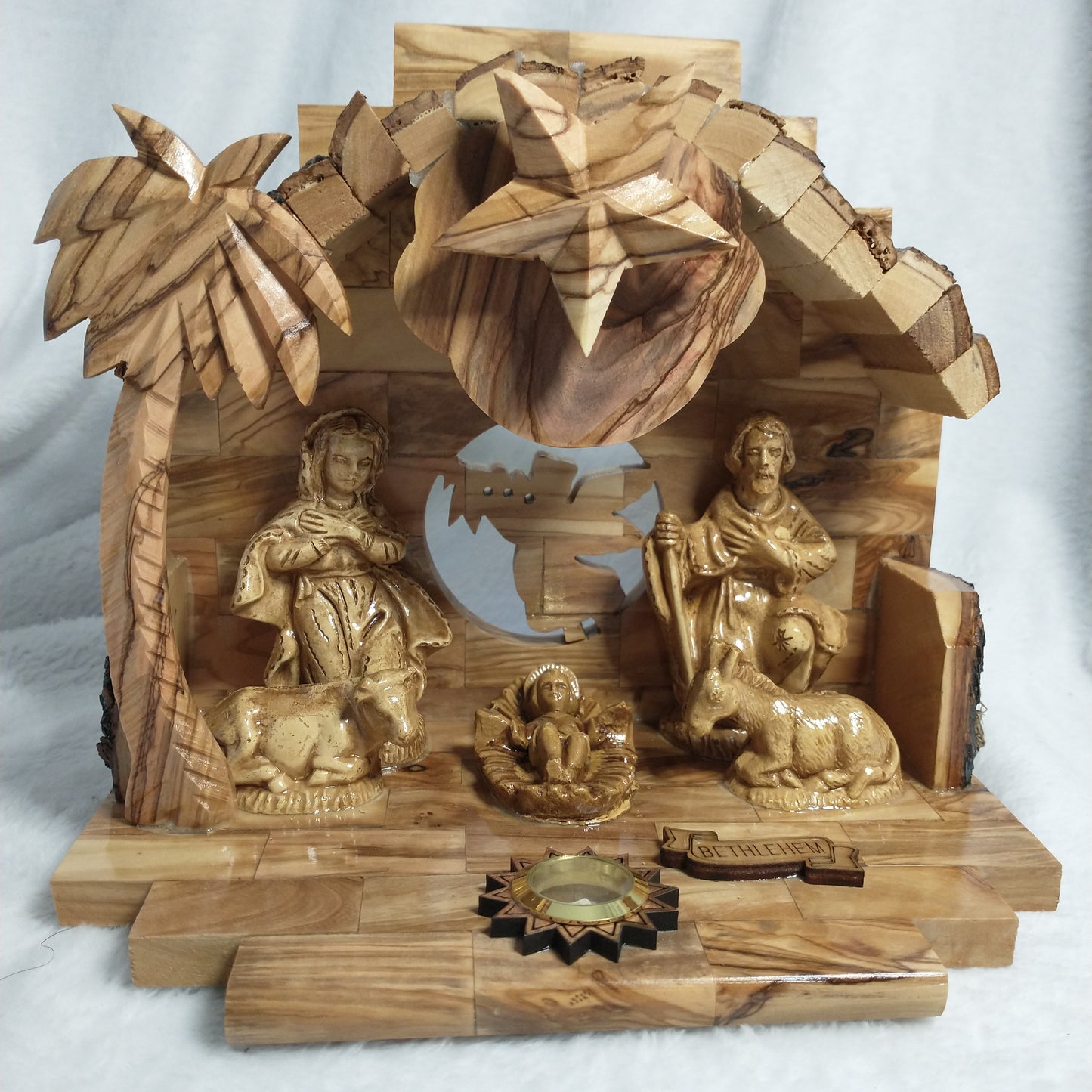 Nativity set .Olive wood with Music box  Silent Night