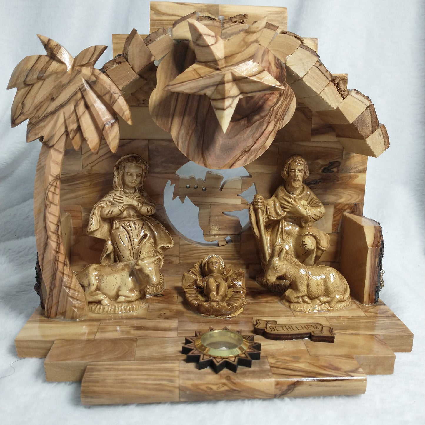 Nativity set .Olive wood with Music box  Silent Night