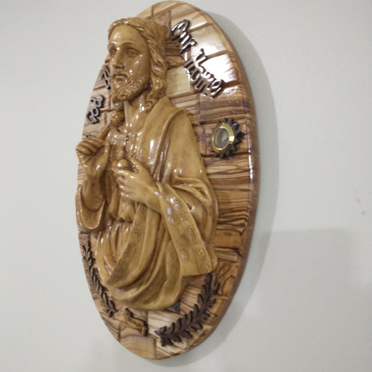 Icon, Jesus ,the Secret Heart .Olive wood ,hand made in Bethlehem/Holyland