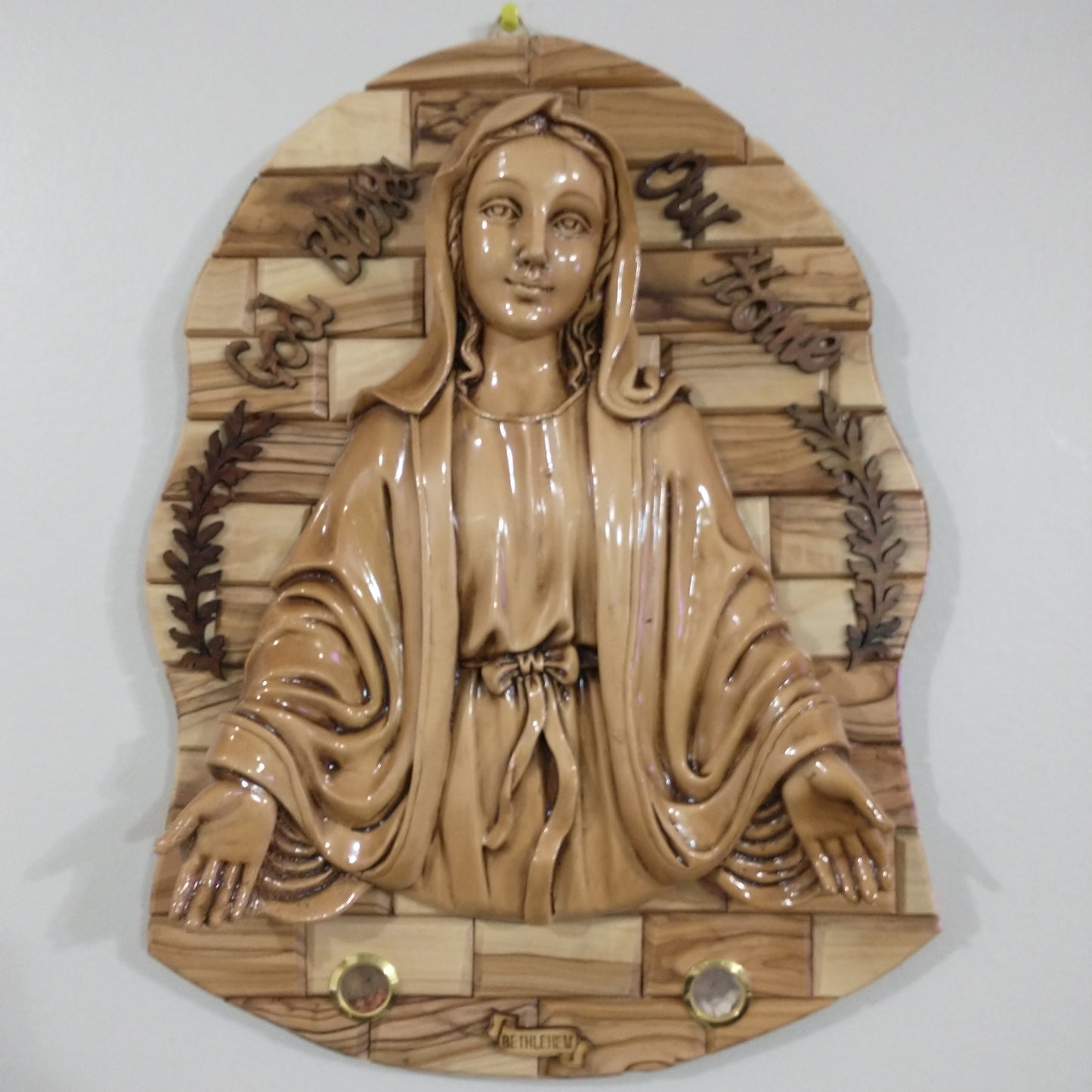 Icono, Virgen María, el dulce Corazón, Madera de olivo Hecho a mano en Belén / Tierra Santa.