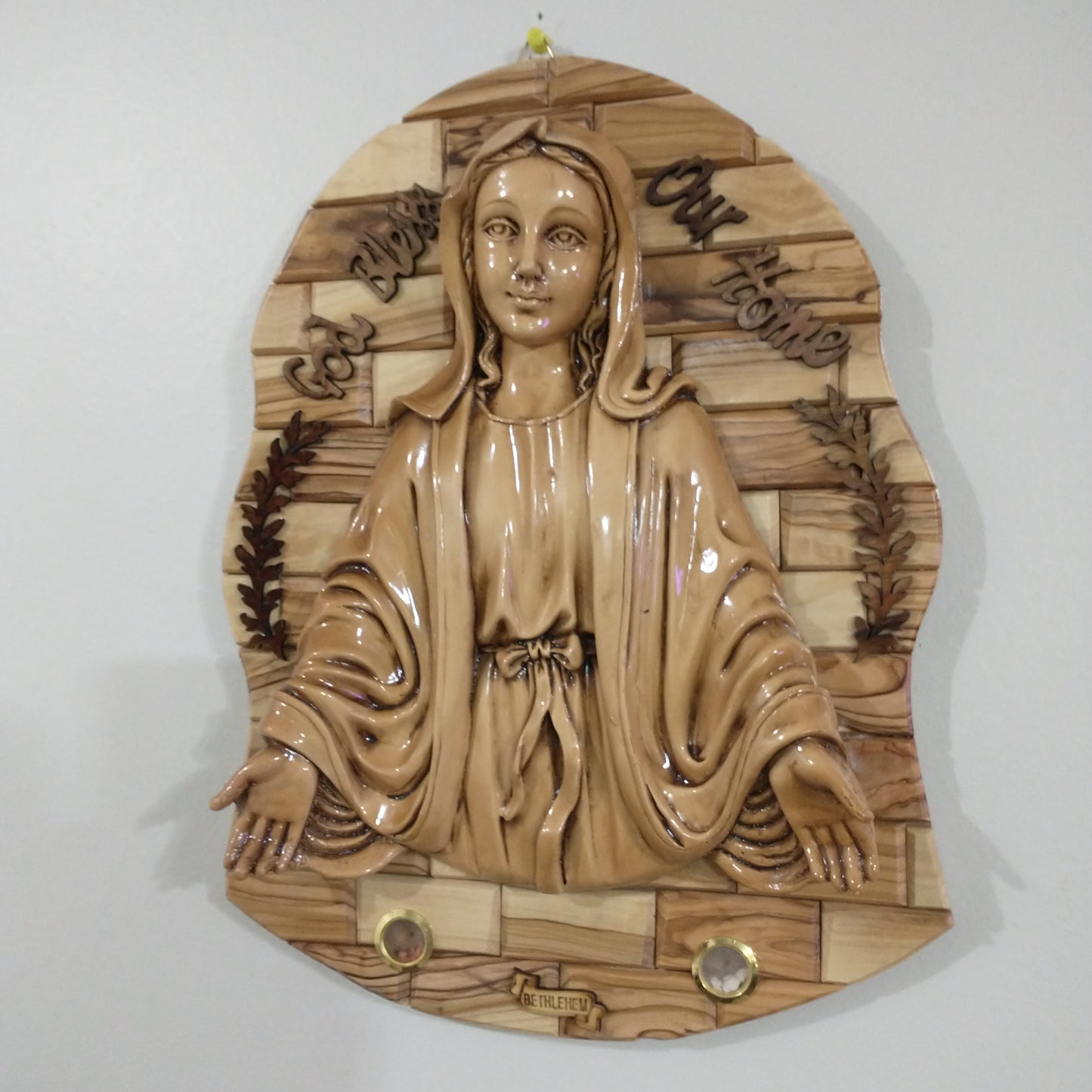 Icono, Virgen María, el dulce Corazón, Madera de olivo Hecho a mano en Belén / Tierra Santa.