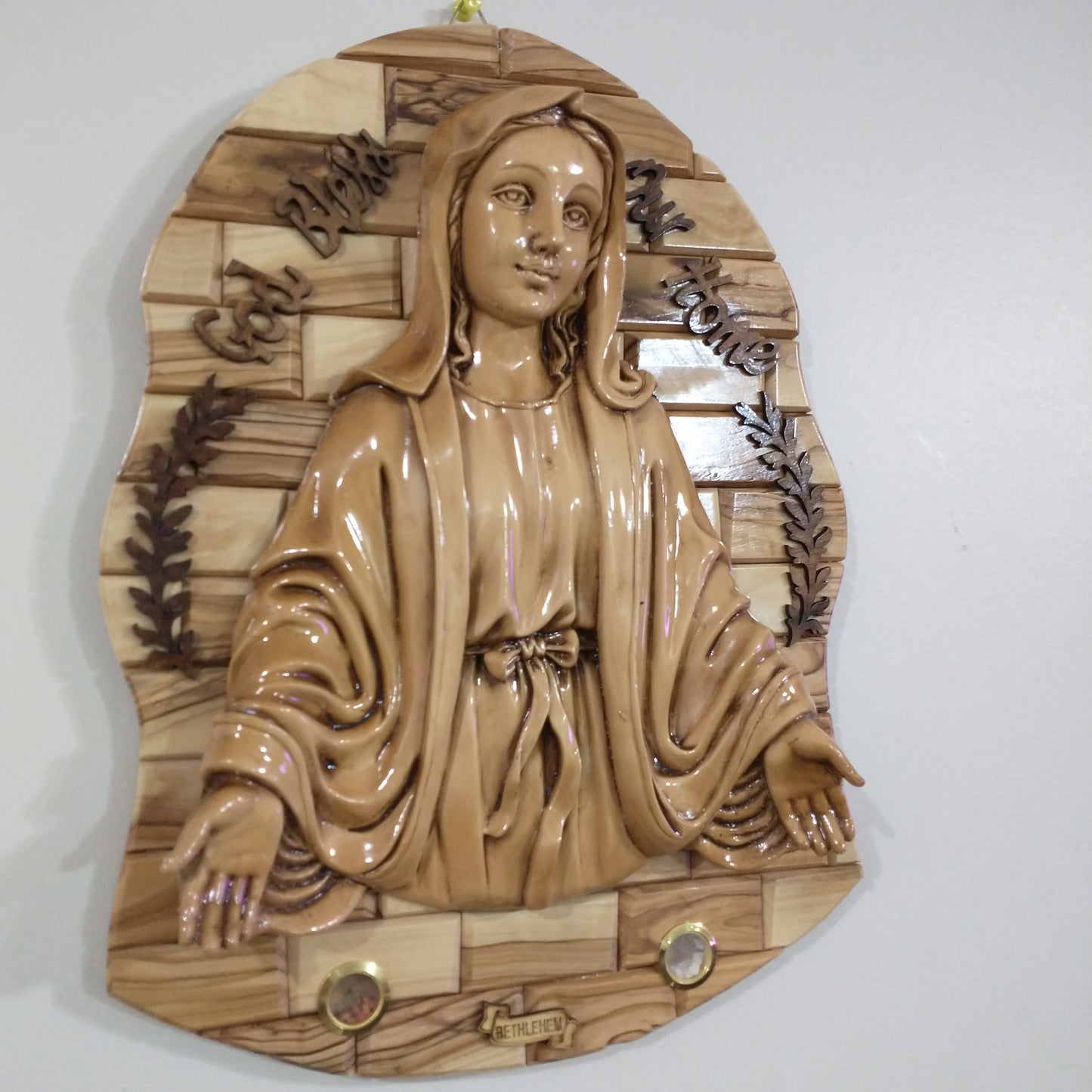 Icono, Virgen María, el dulce Corazón, Madera de olivo Hecho a mano en Belén / Tierra Santa.