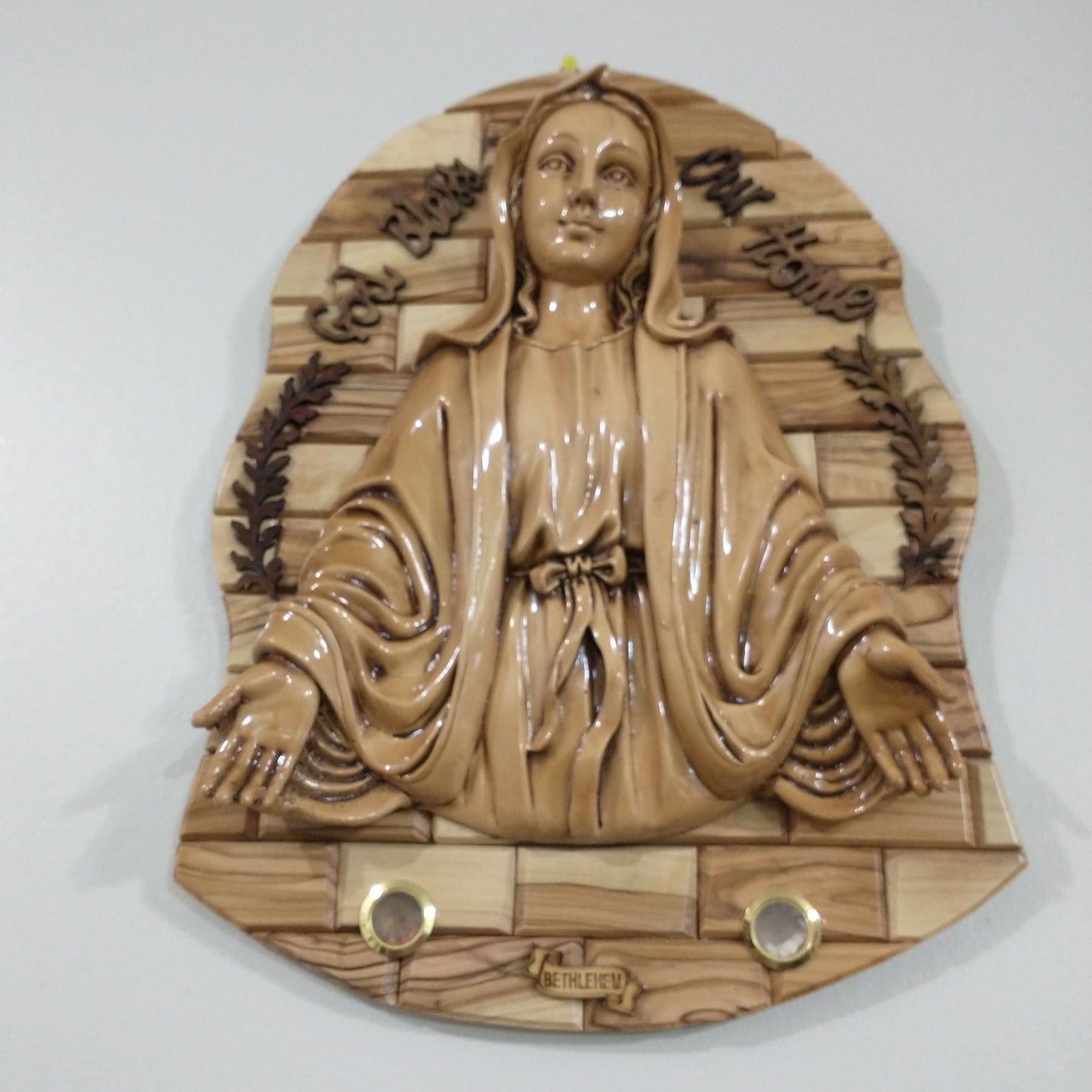 Icono, Virgen María, el dulce Corazón, Madera de olivo Hecho a mano en Belén / Tierra Santa.