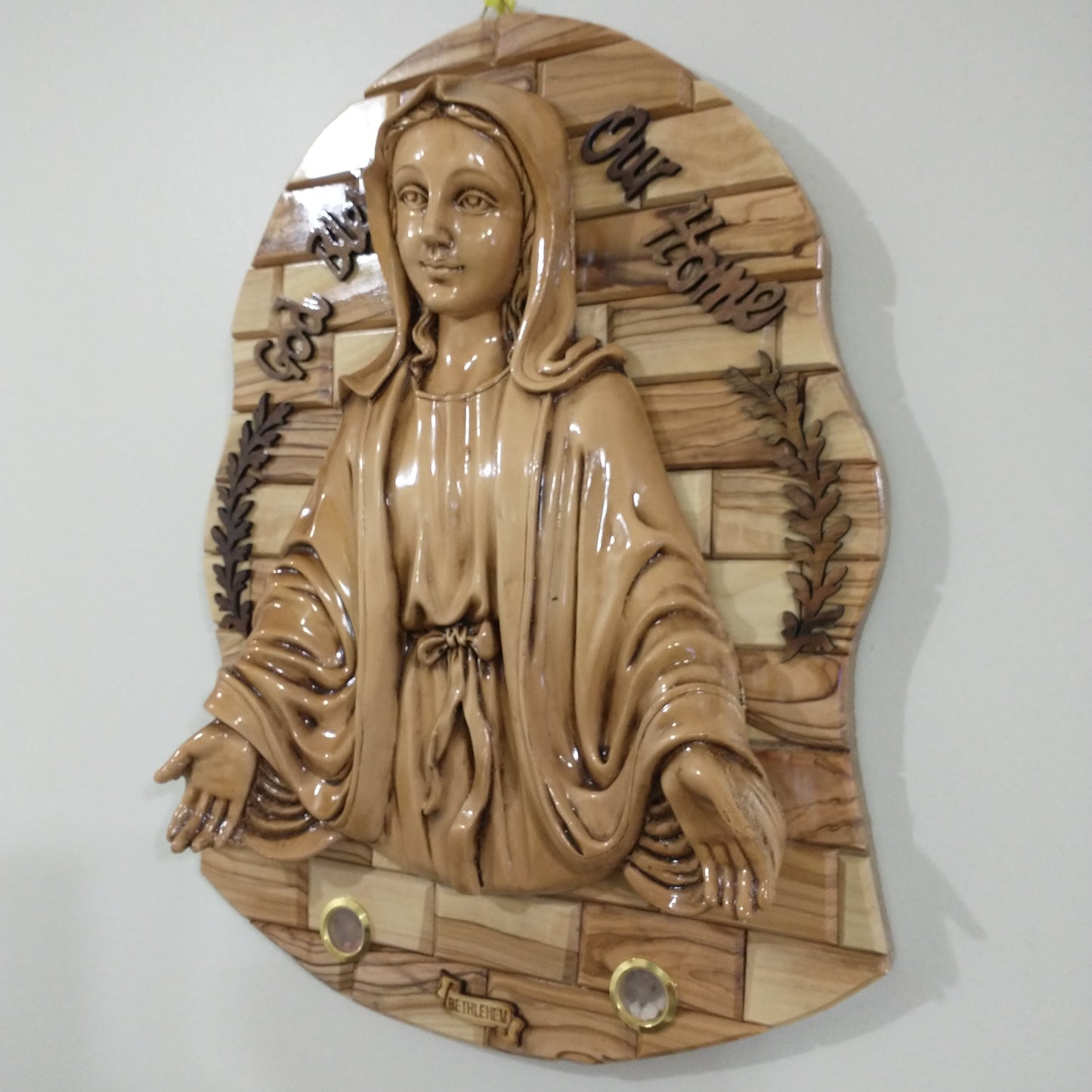 Icono, Virgen María, el dulce Corazón, Madera de olivo Hecho a mano en Belén / Tierra Santa.