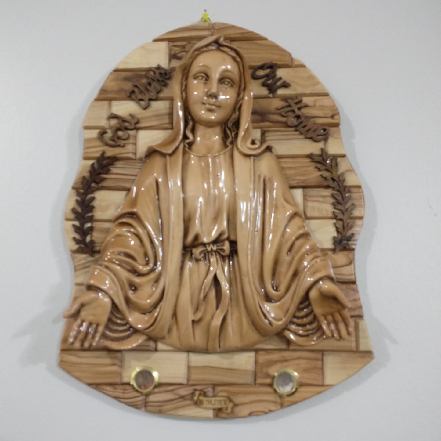 Icono, Virgen María, el dulce Corazón, Madera de olivo Hecho a mano en Belén / Tierra Santa.