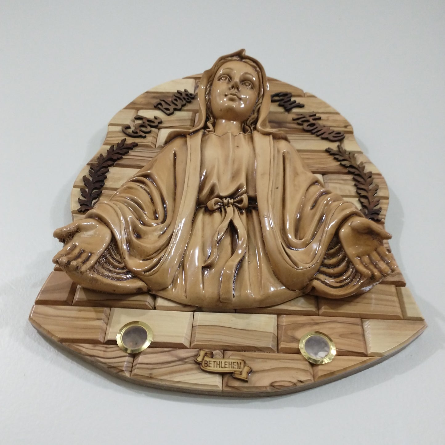 Icon , Virgin Mary, the sweet Heart ,Olive wood Hand made in Bethlehem / Holyland .