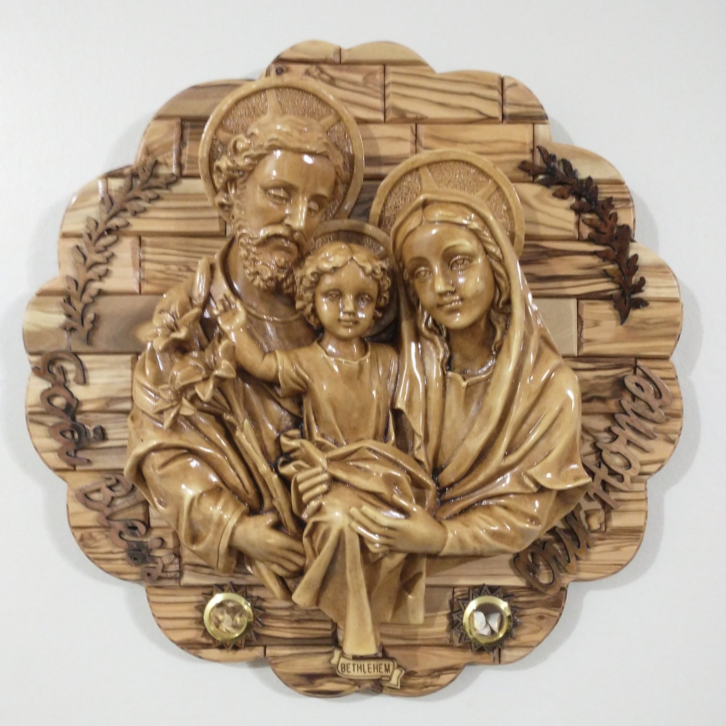 The Holy Family , Olive wood ,hand made in Bethlehem/ Holyland .