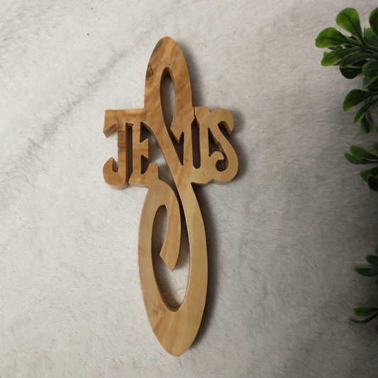 Cross , Jesus Olive wood hand carved in Bethlehem / Holyland .