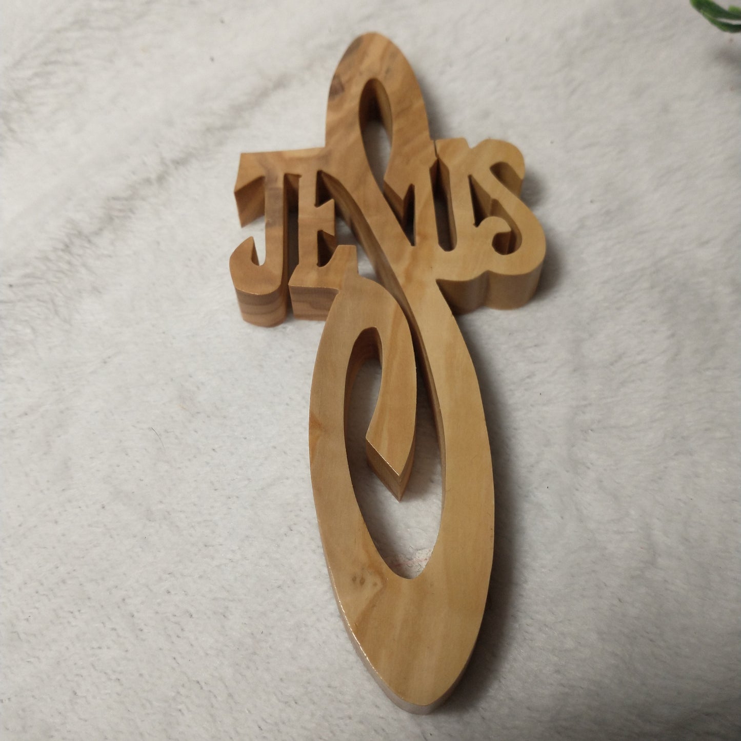 Cross , Jesus Olive wood hand carved in Bethlehem / Holyland .