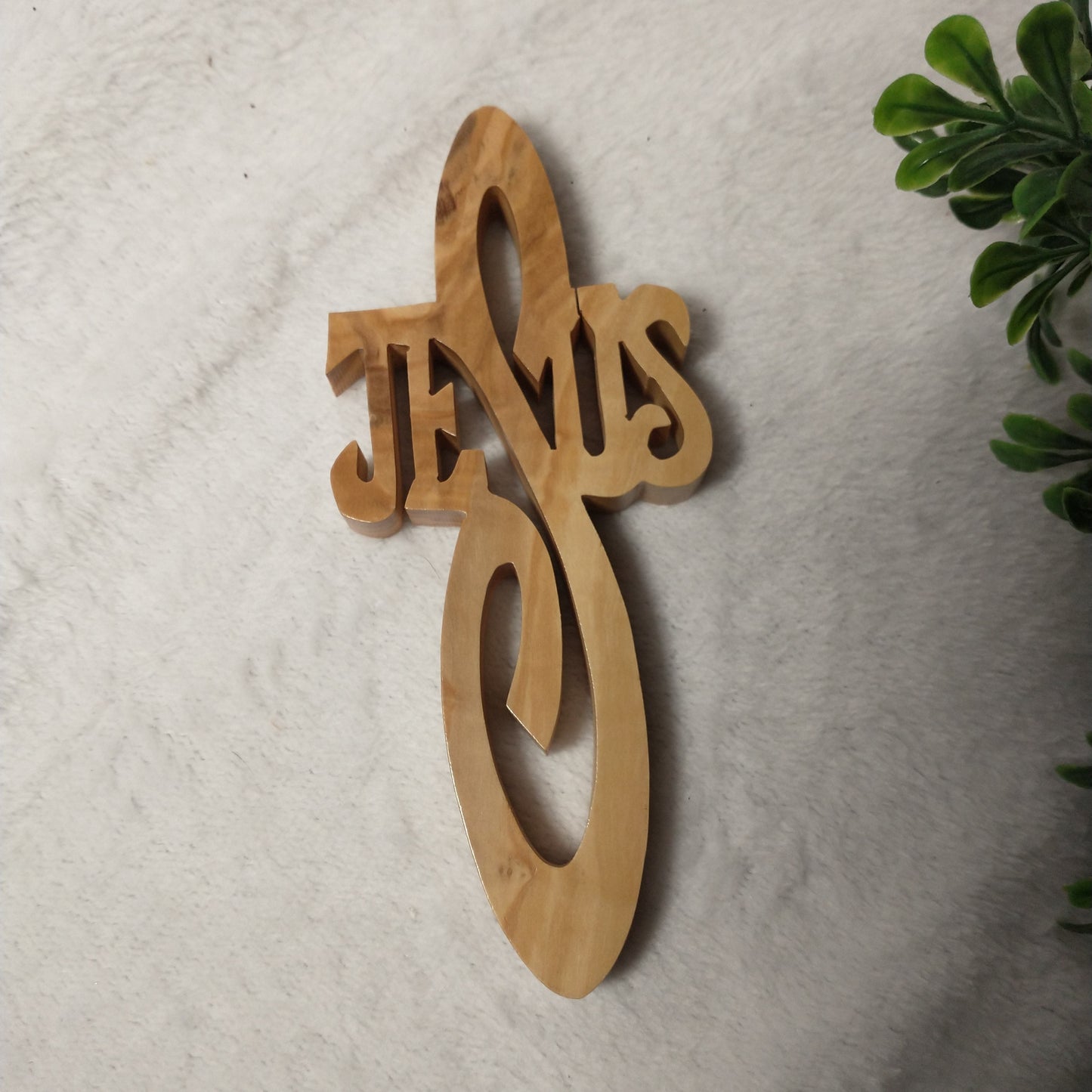 Cross , Jesus Olive wood hand carved in Bethlehem / Holyland .