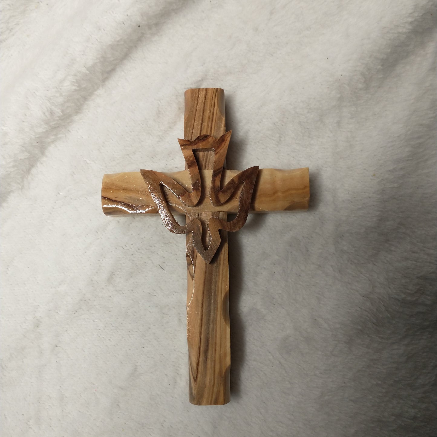 Cross with the Holy spirit .Olive wood hand carved in Bethlehem / Holyland .