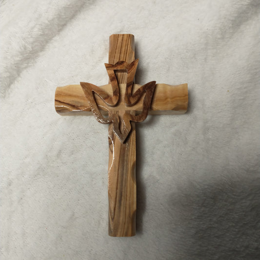 Cross with the Holy spirit .Olive wood hand carved in Bethlehem / Holyland .