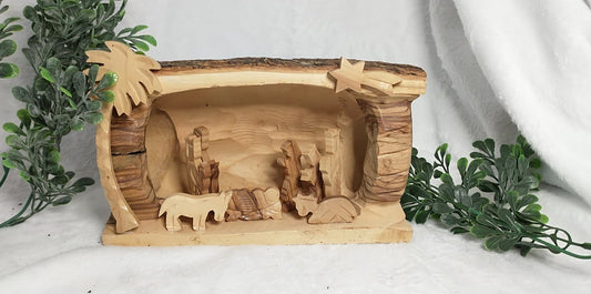 Nativity set hand carved olive wood